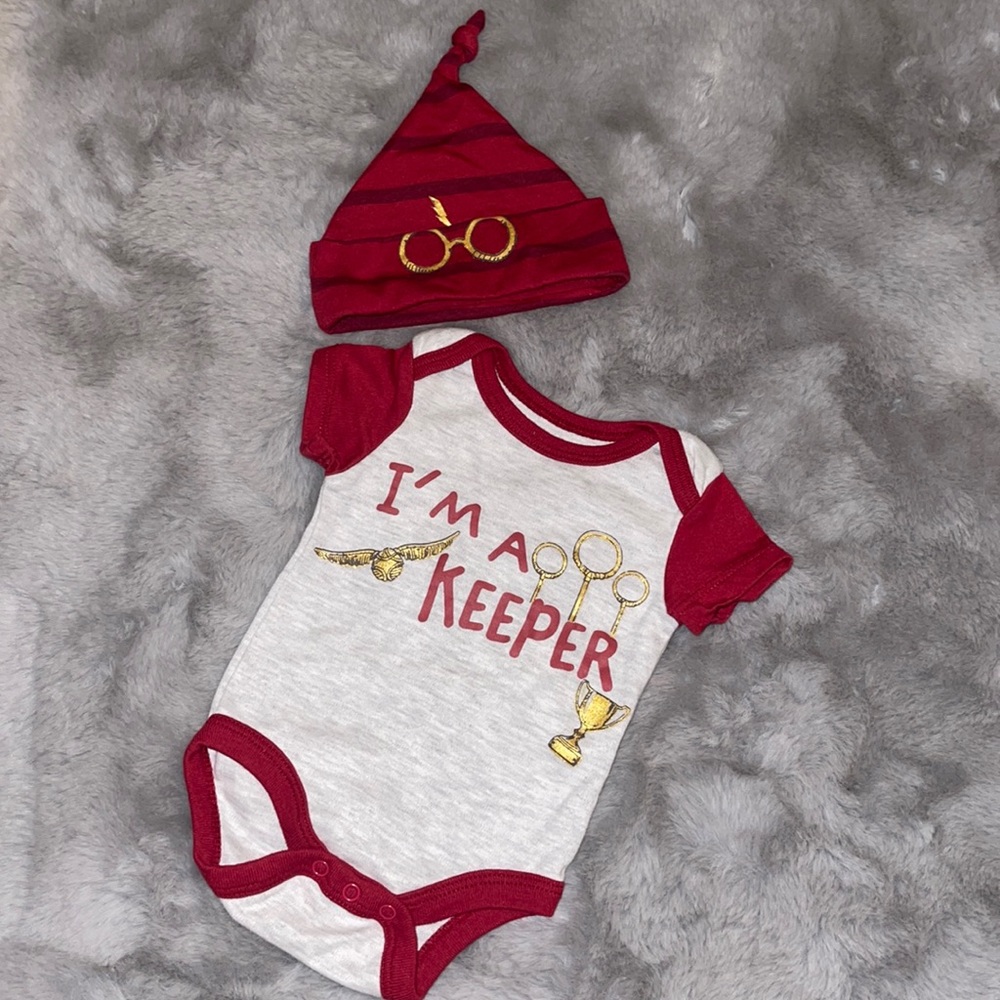 🌈 Harry Potter Baby Bodysuit & Hat Set Sz 0/3M Boy Girl Romper